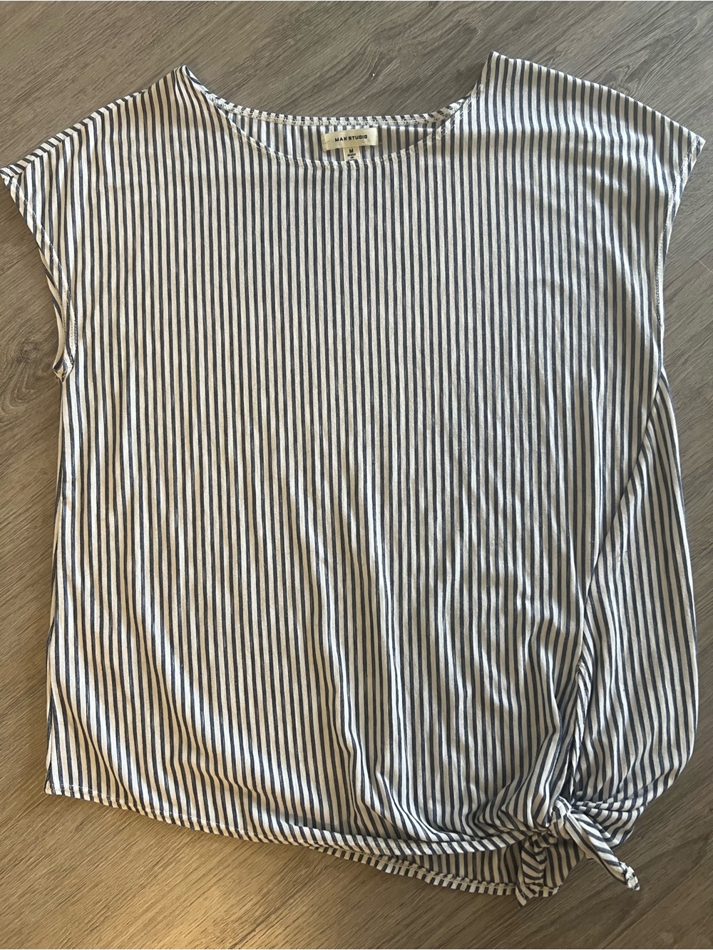 Max Studio Navy & White Striped Knot Hem Tank Top